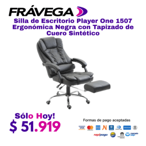 Silla de Escritorio Player One 1507 Ergonómica Negra con Tapizado de Cuero Sintético